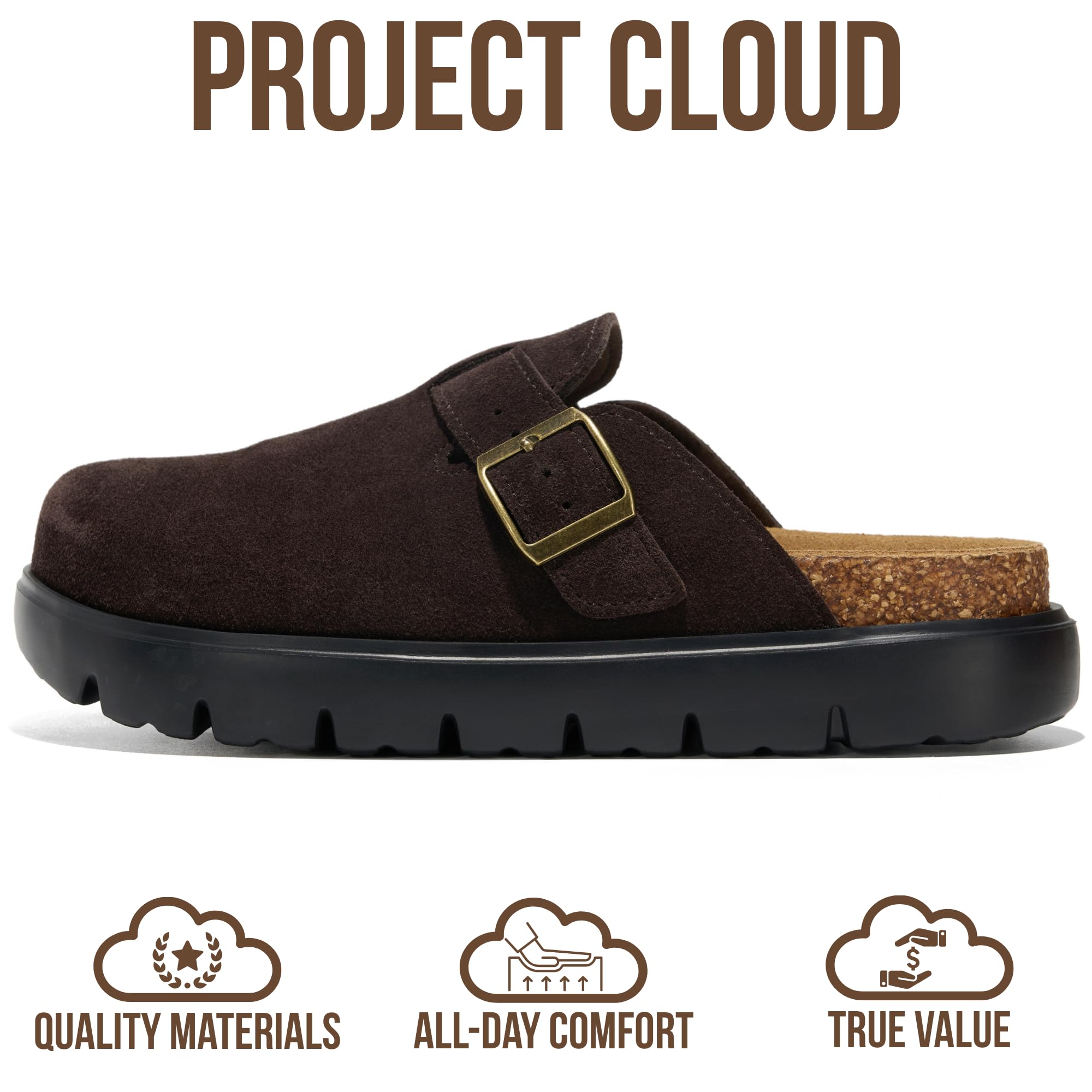 Project Cloud de mujer | Zuecos de cuero genuino | ProjectPlush | Ligeros | Antideslizantes - Benton Chunky