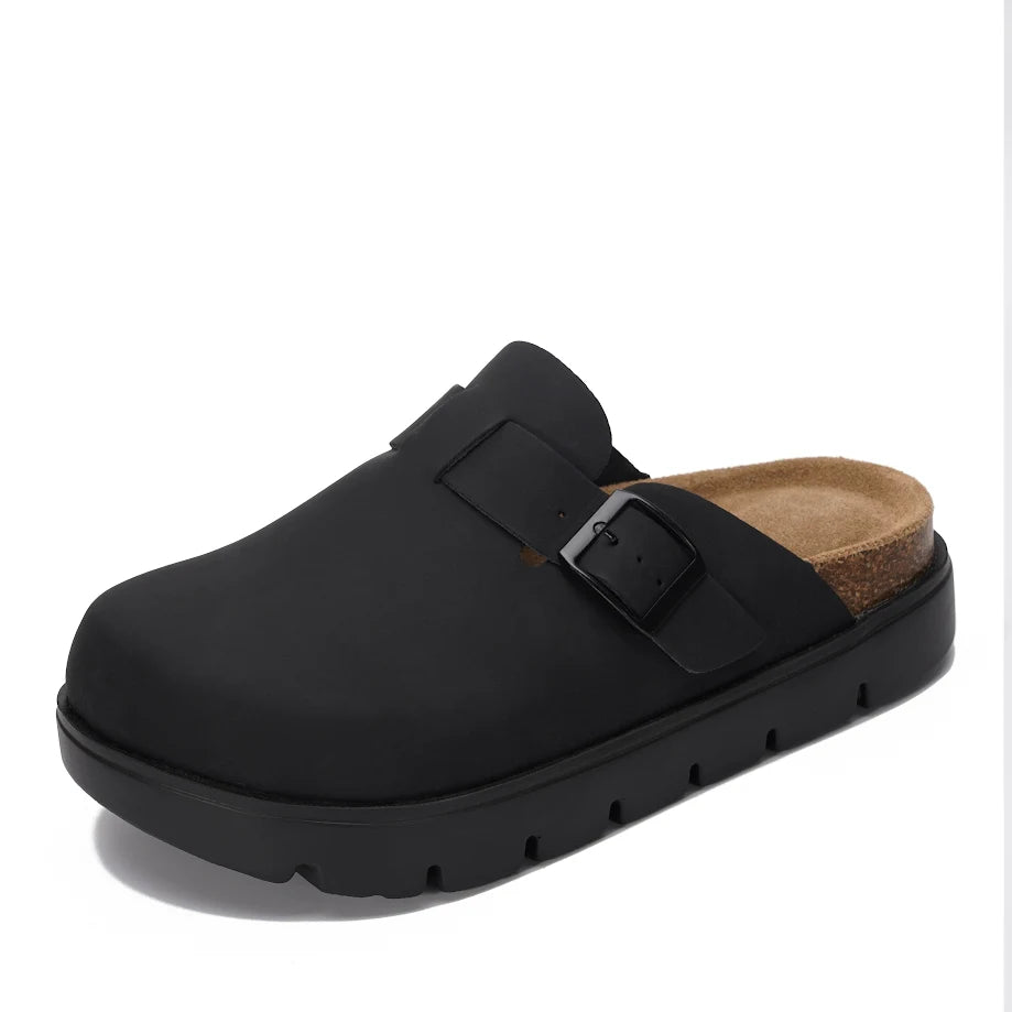 Benton Chunky de Project Cloud: Zuecos de plataforma de cuero para mujer, cómodos 