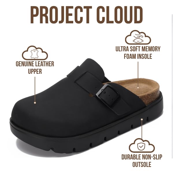 Benton Chunky de Project Cloud: Zuecos de plataforma de cuero para mujer, cómodos 