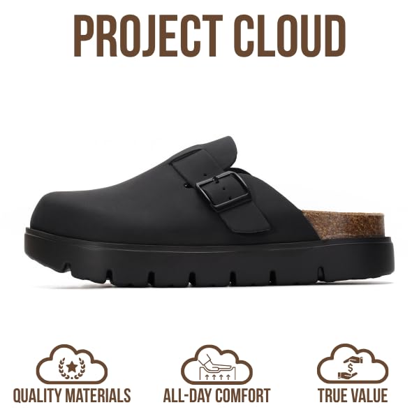 Benton Chunky de Project Cloud: Zuecos de plataforma de cuero para mujer, cómodos 