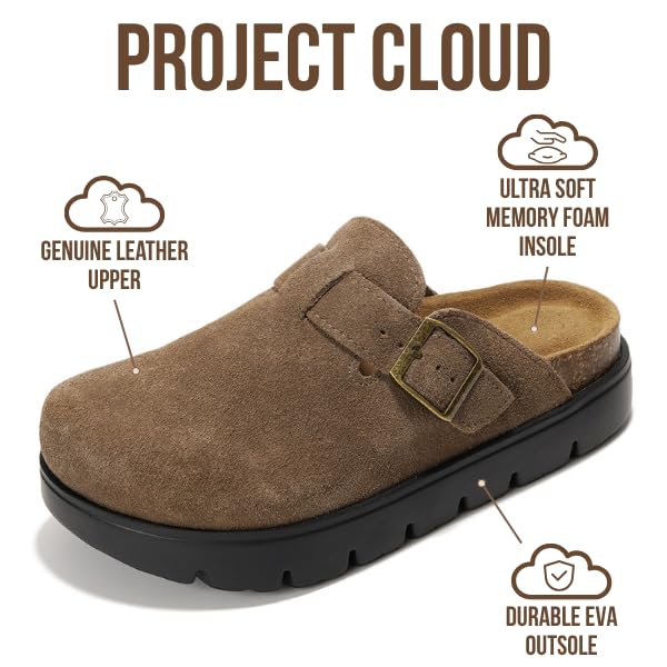 Project Cloud | "Benton Chunky" Women Clogs | Genuine Leather | Arch Support | ProjectPlush | Lightweight | Non-Slip