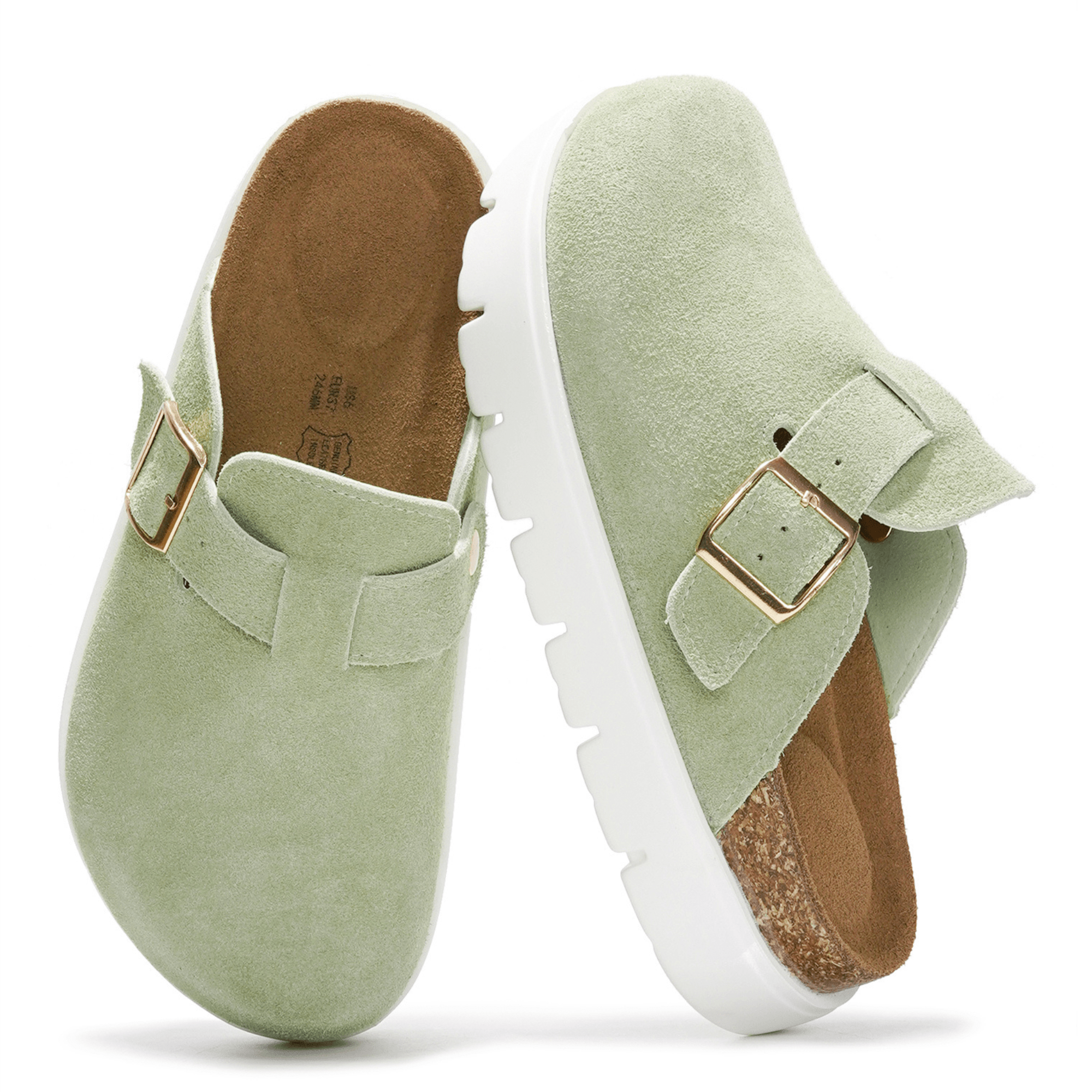 Mauve Benton Chunky Clogs: Genuine suede clogs with memory foam and platform sole for women's casual footwear.