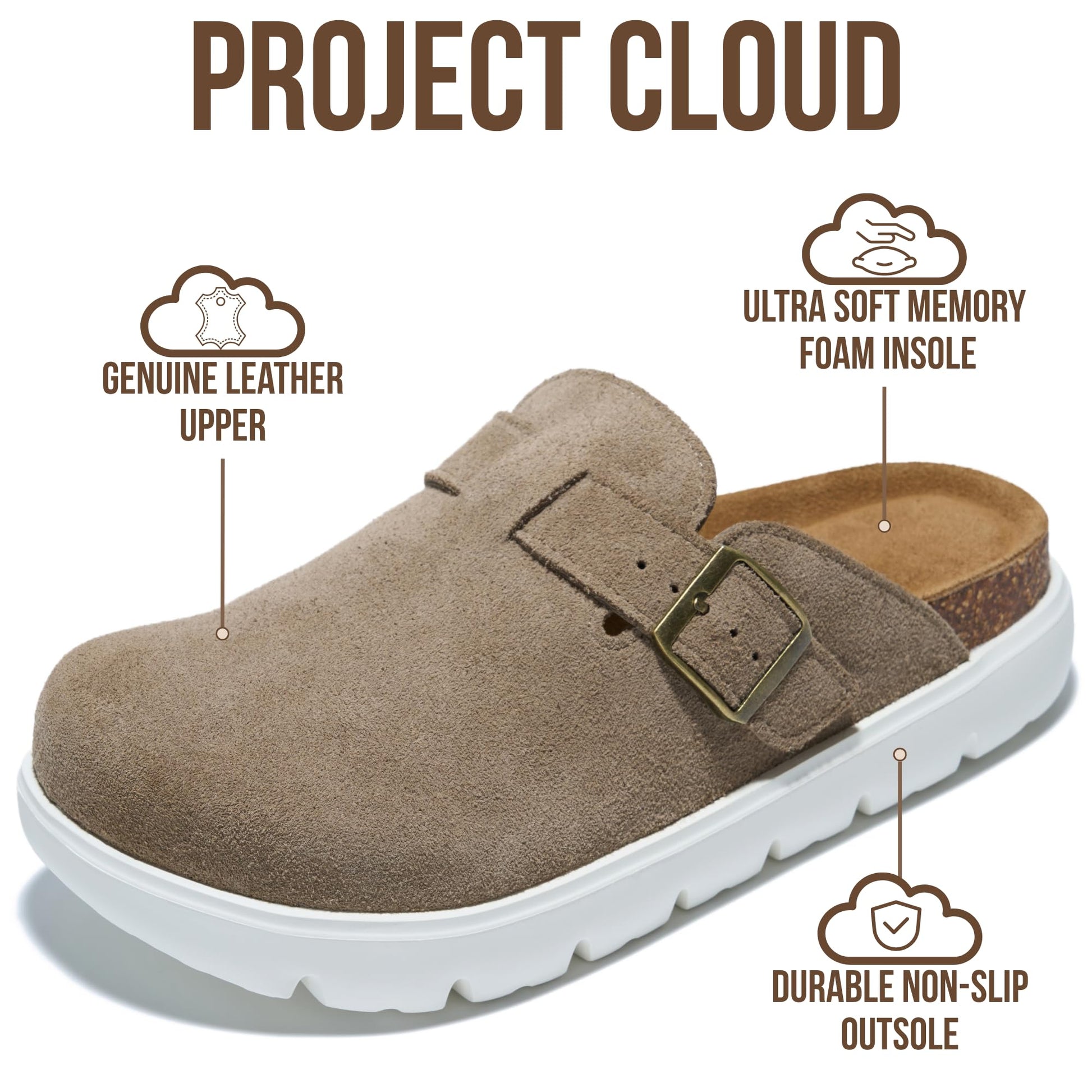 Project Cloud Women's | Genuine Leather Clogs | ProjectPlush | Lightweight | Non-Slip - Benton Chunky - Project Cloud - Clogs -Shop Project Cloud premium footwear Now!