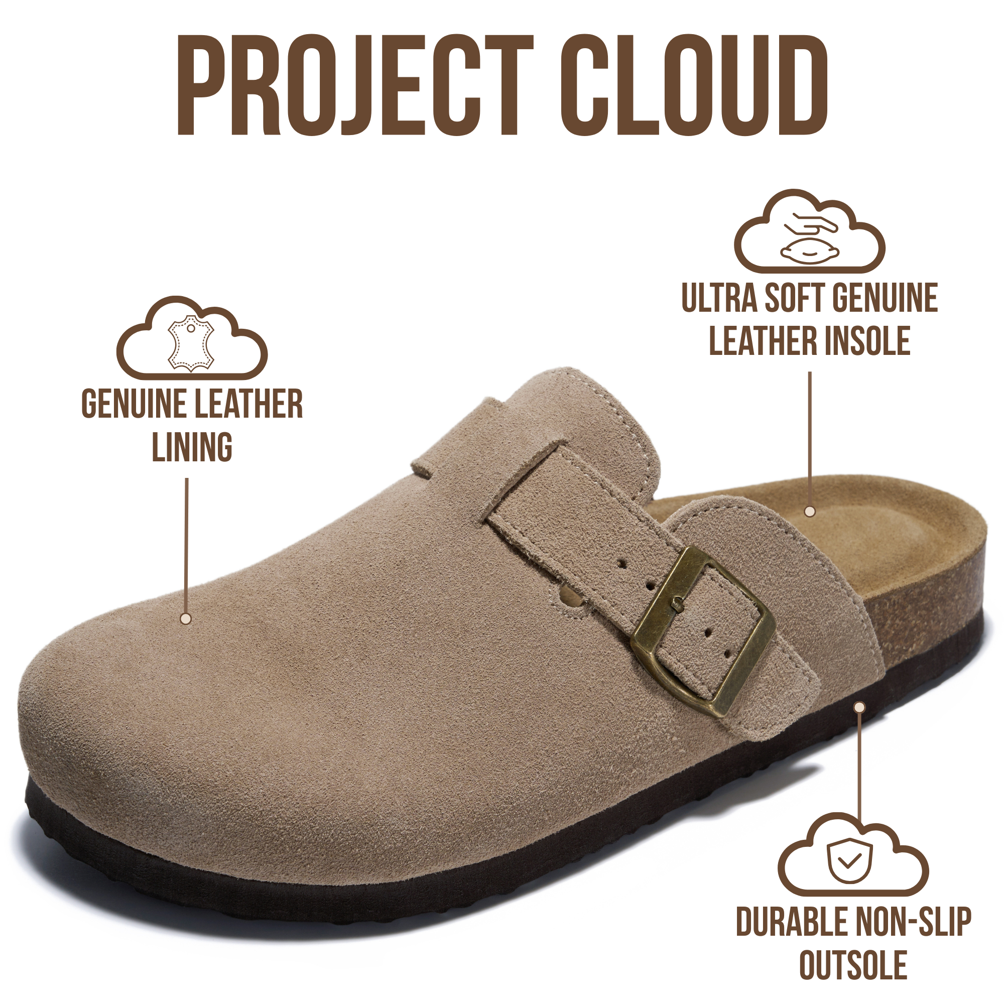 Project Cloud Women's | Genuine Suede Footbed Clogs | ProjectPlush | Lightweight | Non-Slip - Benton