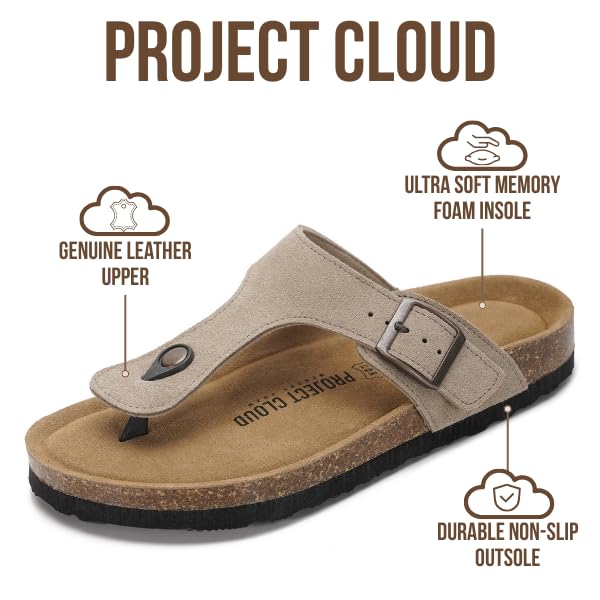 Project Cloud Women's | 100% Genuine Leather Thong Sandals | Water Resistant | Lightweight | Non-Slip - Britani