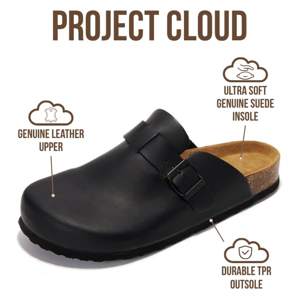 Project Cloud | "Brooklyn" 100% Genuine Full Grain Leather Slippers for Men | Memory Foam | Non-Slip