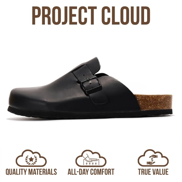 Project Cloud | "Brooklyn" 100% Genuine Full Grain Leather Slippers for Men | Memory Foam | Non-Slip