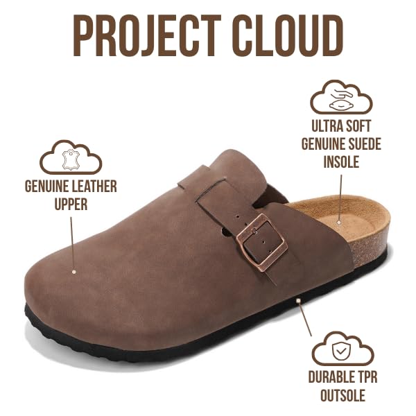 Project Cloud | "Brooklyn" 100% Genuine Full Grain Leather Slippers for Men | Memory Foam | Non-Slip