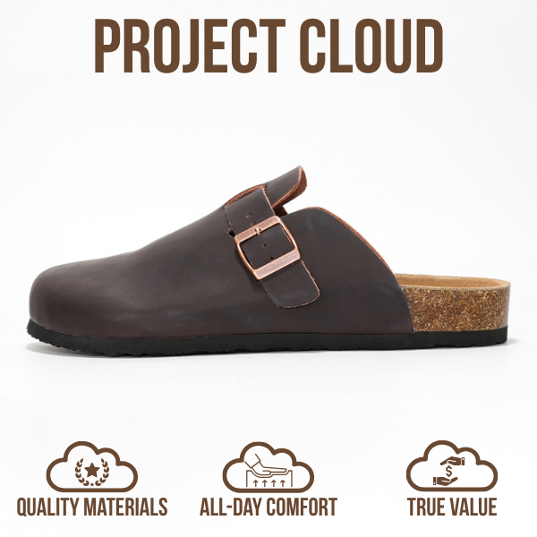 Project Cloud | "Brooklyn" 100% Genuine Full Grain Leather Slippers for Men | Memory Foam | Non-Slip