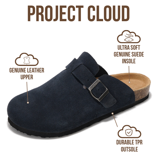 Project Cloud | "Brooklyn" 100% Genuine Full Grain Leather Slippers for Men | Memory Foam | Non-Slip