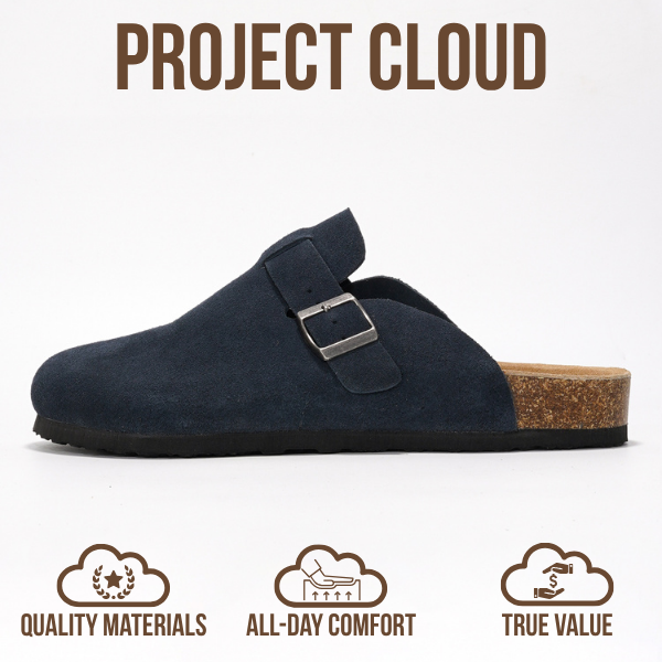 Project Cloud | "Brooklyn" 100% Genuine Full Grain Leather Slippers for Men | Memory Foam | Non-Slip