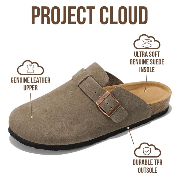 Project Cloud | "Brooklyn" 100% Genuine Full Grain Leather Slippers for Men | Memory Foam | Non-Slip