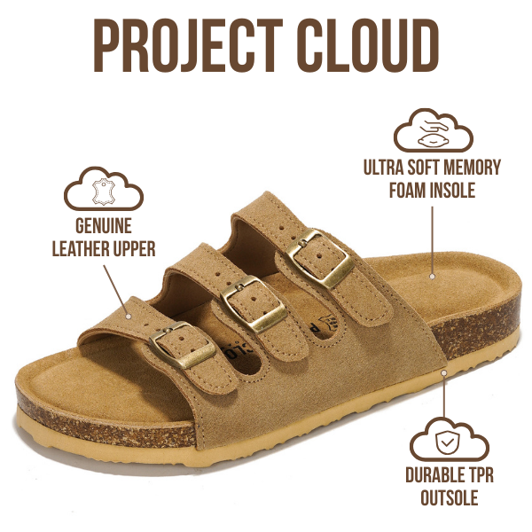 Project Cloud | "Capri" Genuine Leather Sandals | ProjectPlush™ Memory Foam Technology | Non-Slip