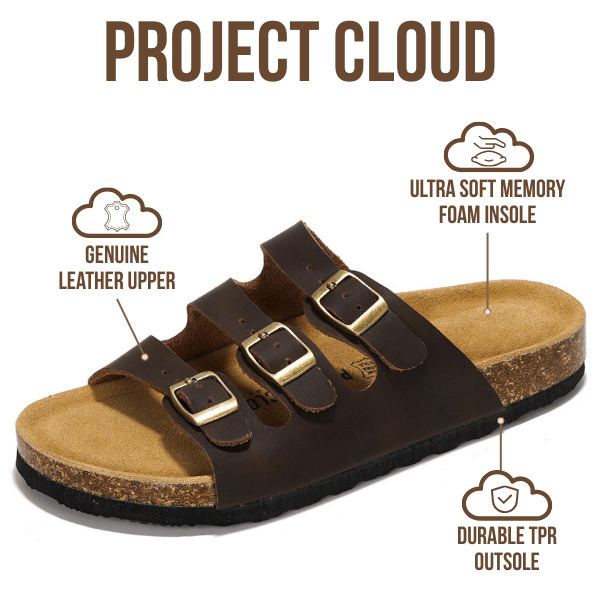 Project Cloud | "Capri" Genuine Leather Sandals | ProjectPlush™ Memory Foam Technology | Non-Slip