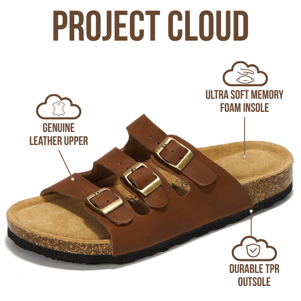 Project Cloud | "Capri" Genuine Leather Sandals | ProjectPlush™ Memory Foam Technology | Non-Slip