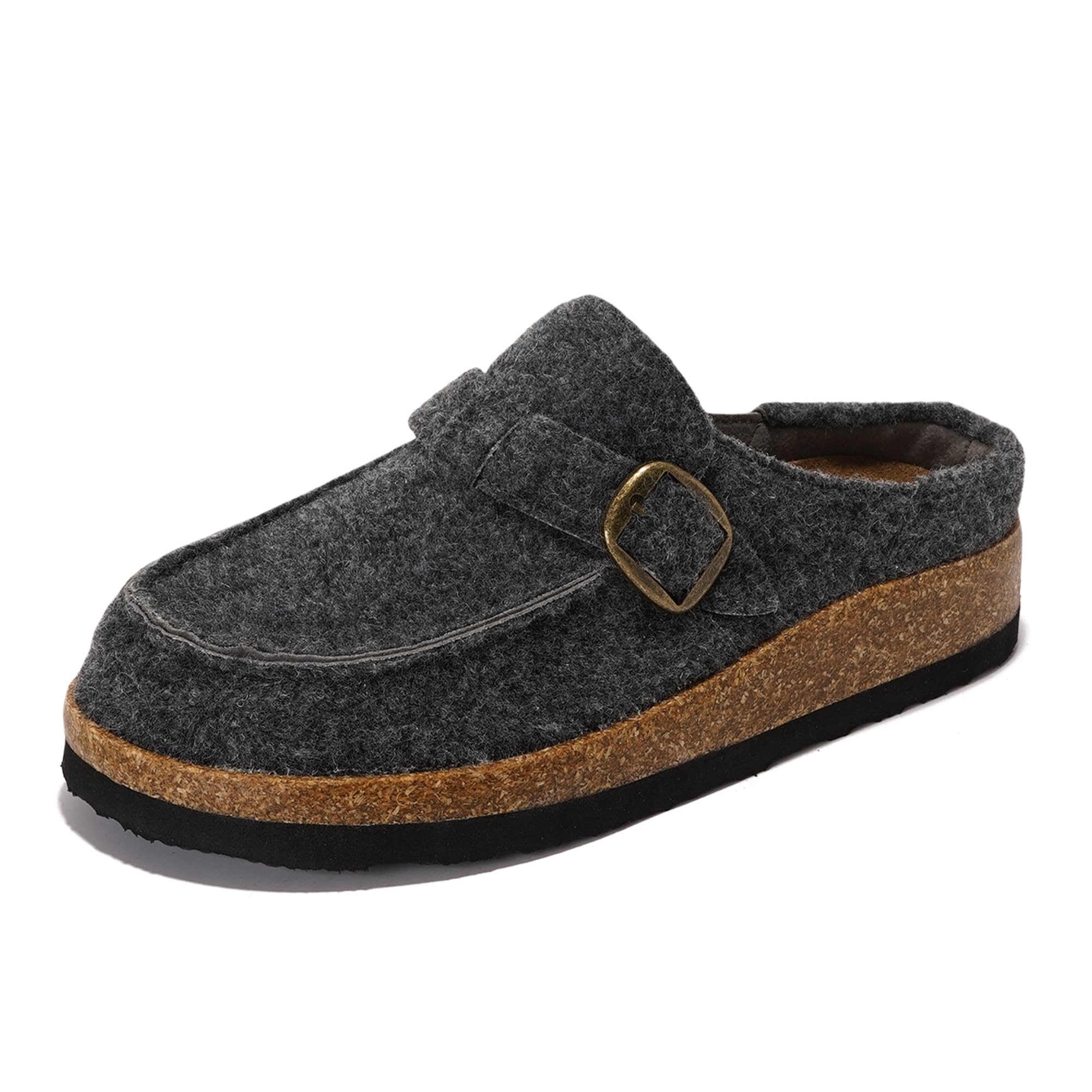 Project Cloud Carline Clogs for Women - Gray Felt Clogs with Cork Sole and Buckle Detail