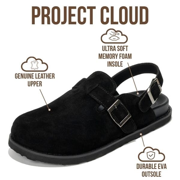 Project Cloud | "Cassey" Clogs for Women | Genuine Leather Upper | Memory Foam | Lightweight | Non-Slip