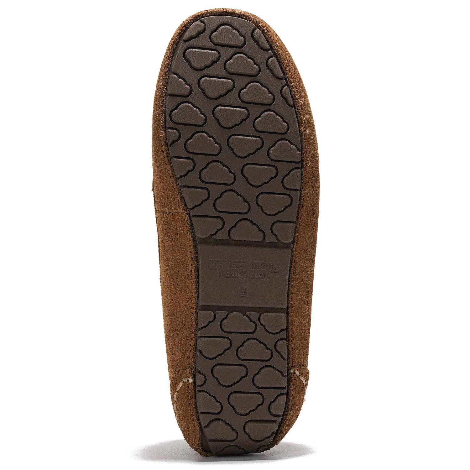 Project Cloud Brown Cathi Loafer sole, showcasing cloud-shaped tread design and memory foam branding.