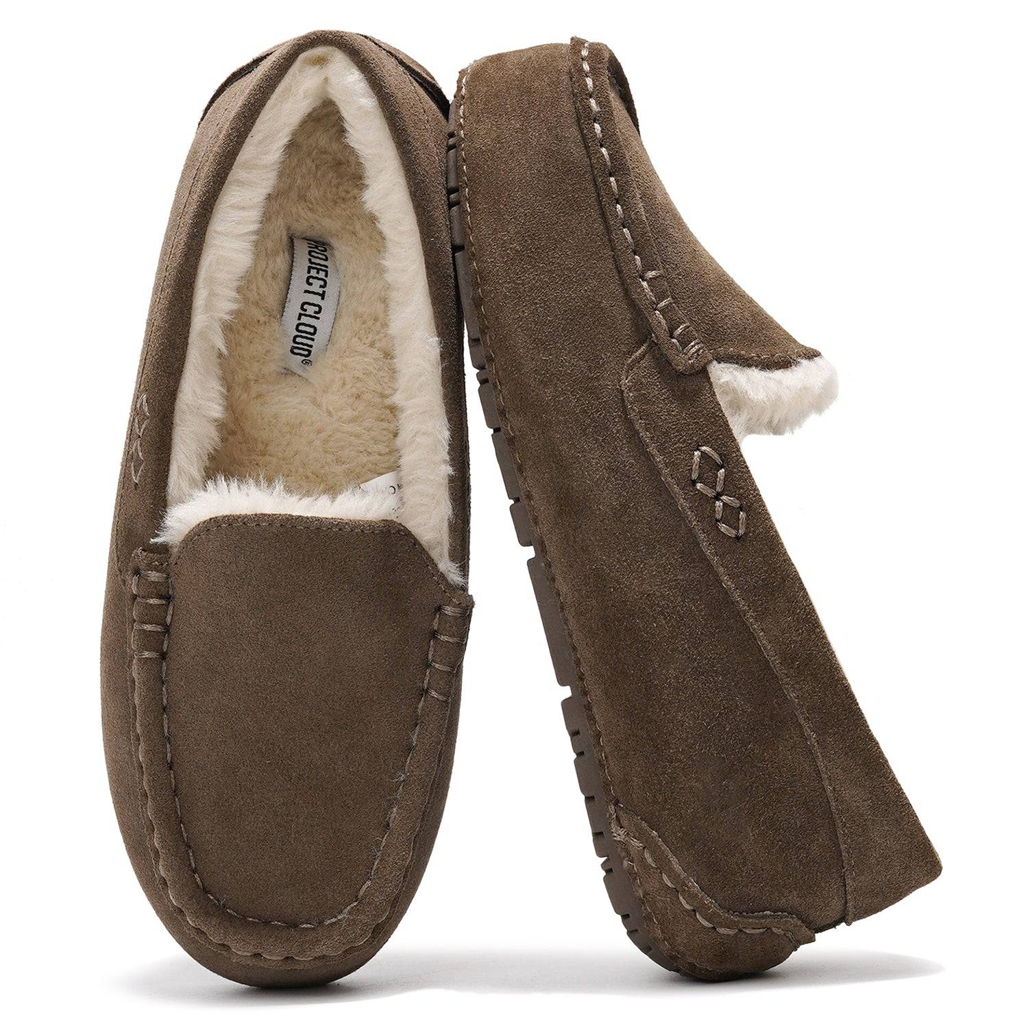Project Cloud Women's Brown Cathi Loafers: Genuine suede exterior, faux fur lining, and memory foam for ultimate comfort.