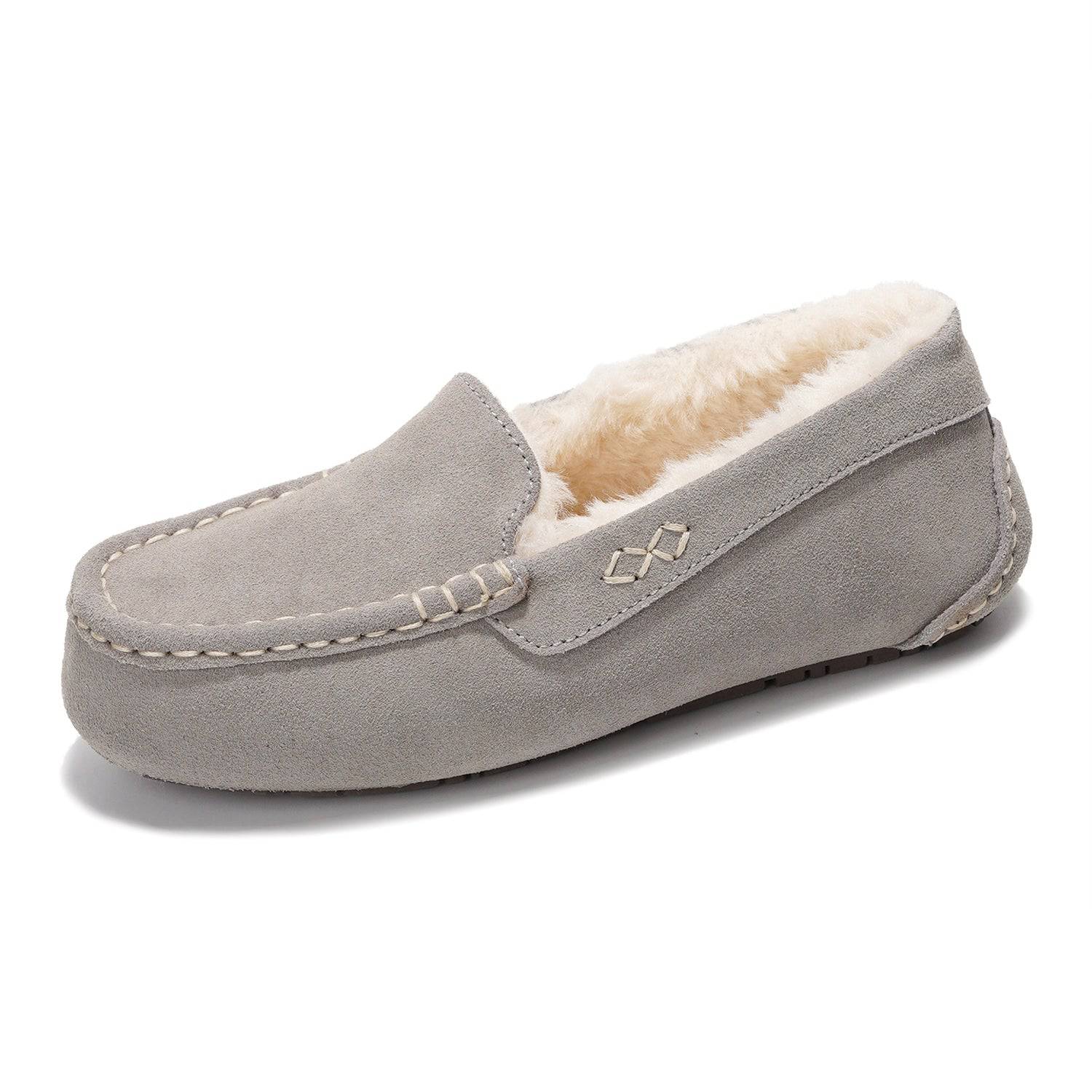 Project Cloud Women's Cathi Loafers in Grey: Genuine Suede, Faux Fur Lining, and Memory Foam for comfort and style.