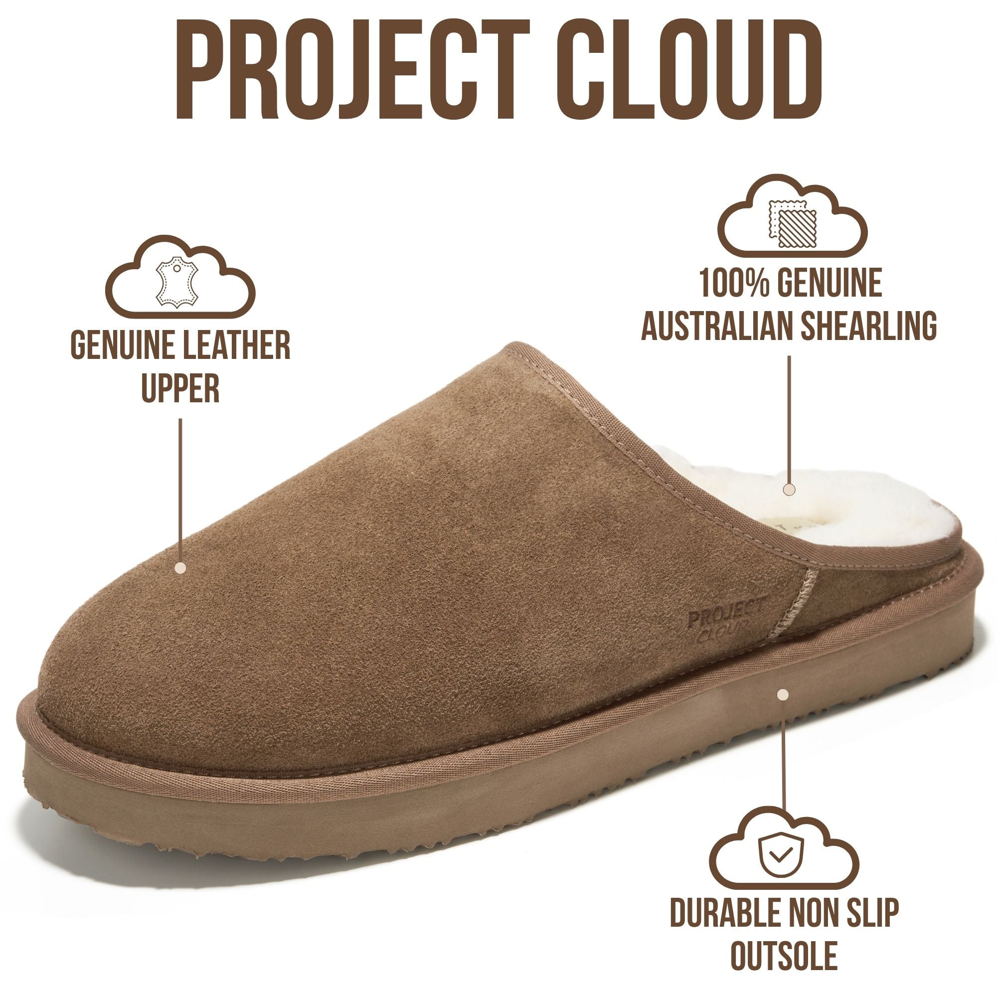 Project Cloud Men's | Genuine Leather House Slippers | Memory Foam | Lightweight | Non-Slip - Chill