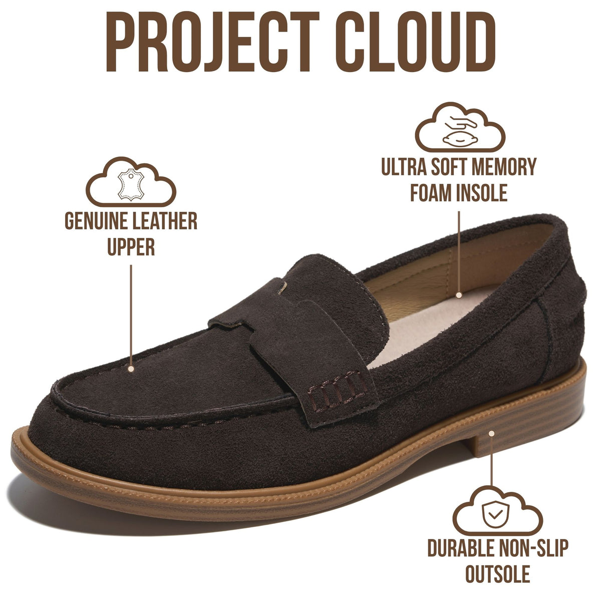 Project Cloud Women's | 100% Genuine Leather Loafers for Women | Memory Foam Insole | Lightweight | Non-Slip - Crest - Project Cloud - Sandals -Shop Project Cloud premium footwear Now!
