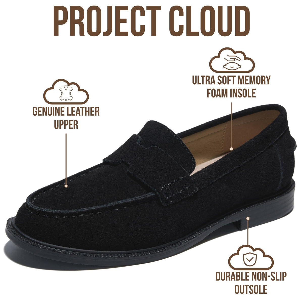 Project Cloud Women's | 100% Genuine Leather Loafers for Women | Memory Foam Insole | Lightweight | Non-Slip - Crest - Project Cloud - Sandals -Shop Project Cloud premium footwear Now!