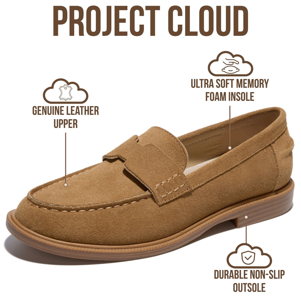 Project Cloud Women's | 100% Genuine Leather Loafers for Women | Memory Foam Insole | Lightweight | Non-Slip - Crest - Project Cloud - Sandals -Shop Project Cloud premium footwear Now!