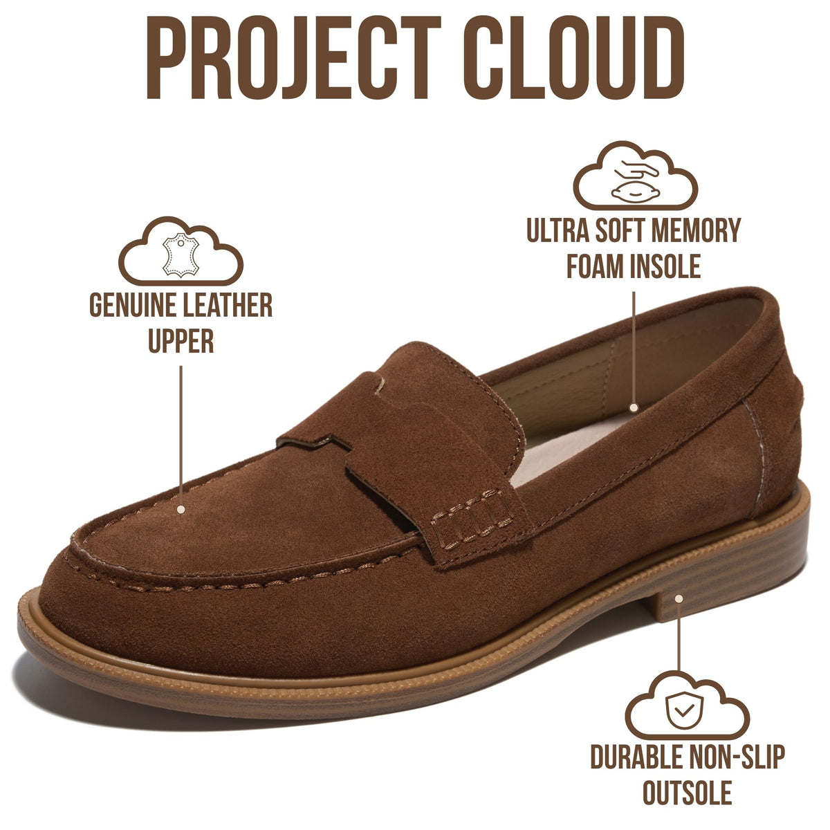 Project Cloud Women's | 100% Genuine Leather Loafers for Women | Memory Foam Insole | Lightweight | Non-Slip - Crest - Project Cloud - Sandals -Shop Project Cloud premium footwear Now!