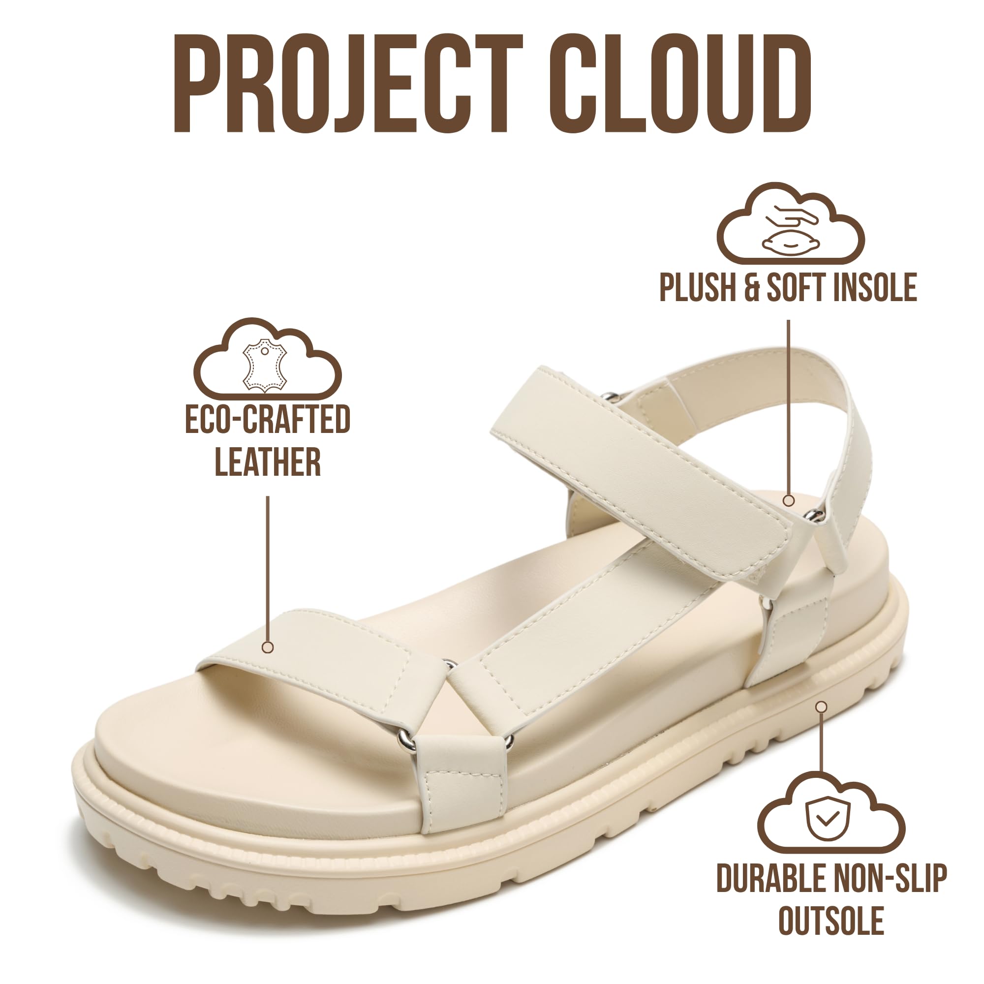 Project Cloud Women's | Eco Crafted Upper Womens Sandals | Adjustable Straps | Plush and Soft Insole | Lightweight | Non-Slip - Dagger - Project Cloud - Sandals -Shop Project Cloud premium footwear Now!