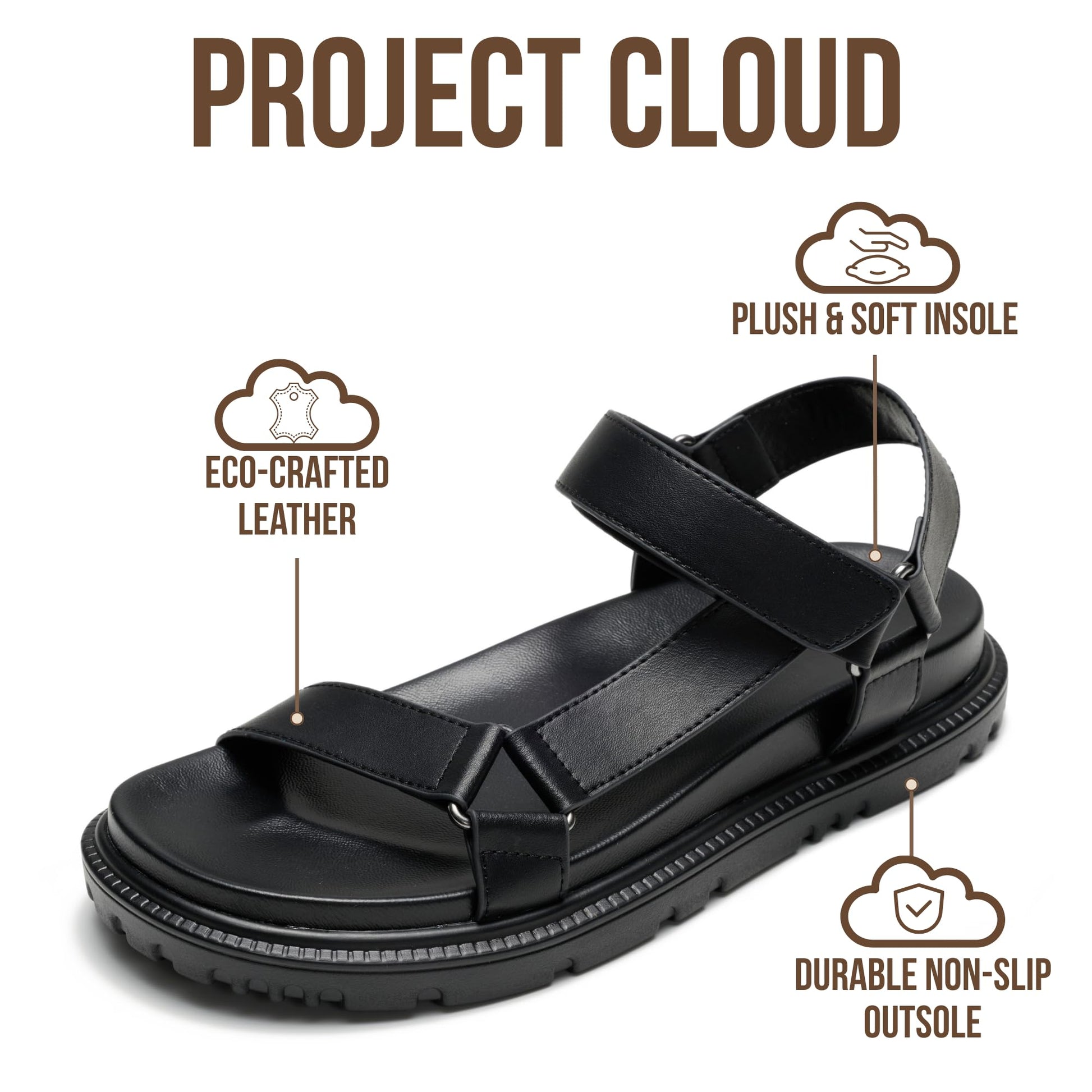 Project Cloud Women's | Eco Crafted Upper Womens Sandals | Adjustable Straps | Plush and Soft Insole | Lightweight | Non-Slip - Dagger - Project Cloud - Sandals -Shop Project Cloud premium footwear Now!