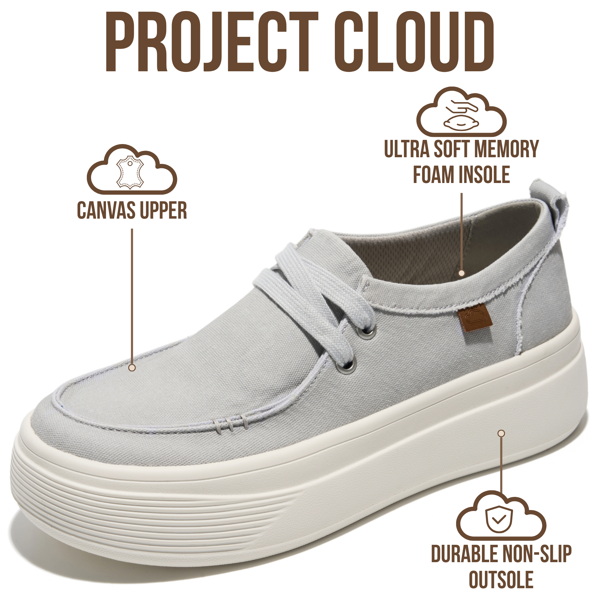 Project Cloud Women's | Canvas Platform Loafers | Smart Foam Insole | Lightweight | Non-Slip - Dana