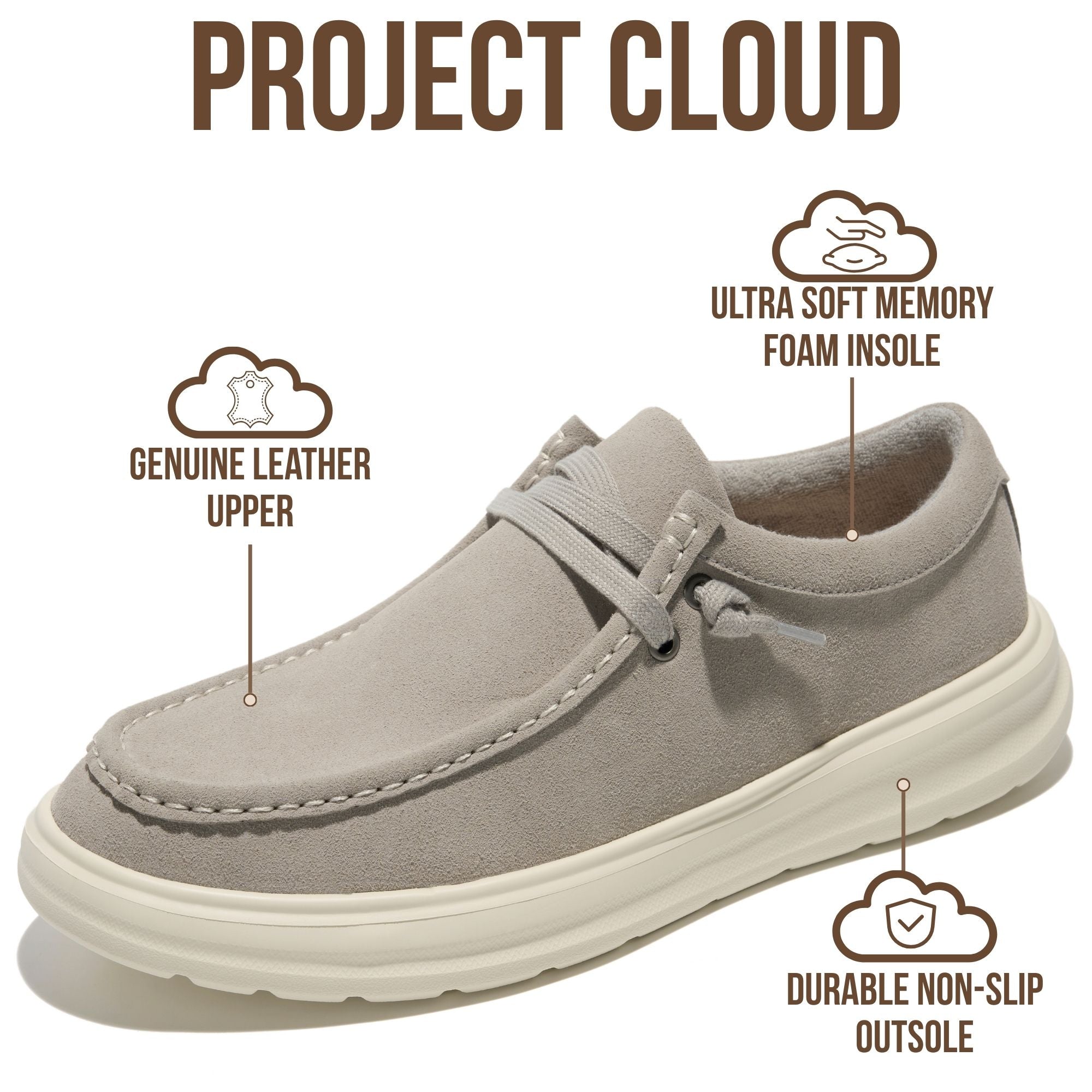 Project Cloud Men's | Genuine Leather Loafers | Smart Foam Insole | Lightweight | Non-Slip - Dante