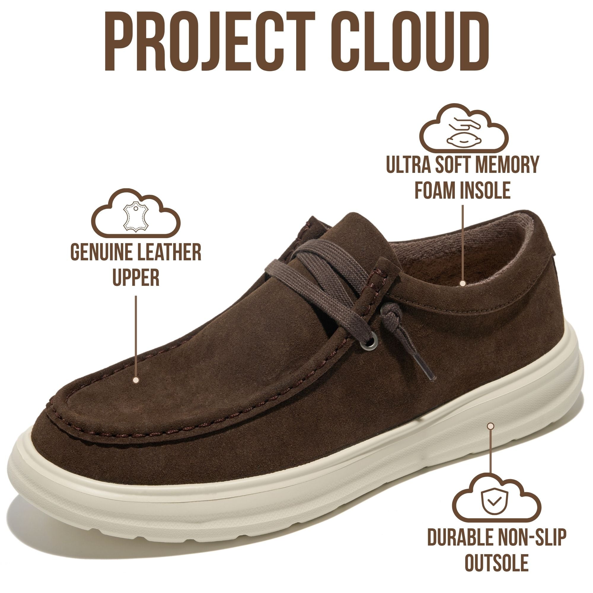 Project Cloud Men's | Genuine Leather Loafers | Smart Foam Insole | Lightweight | Non-Slip - Dante
