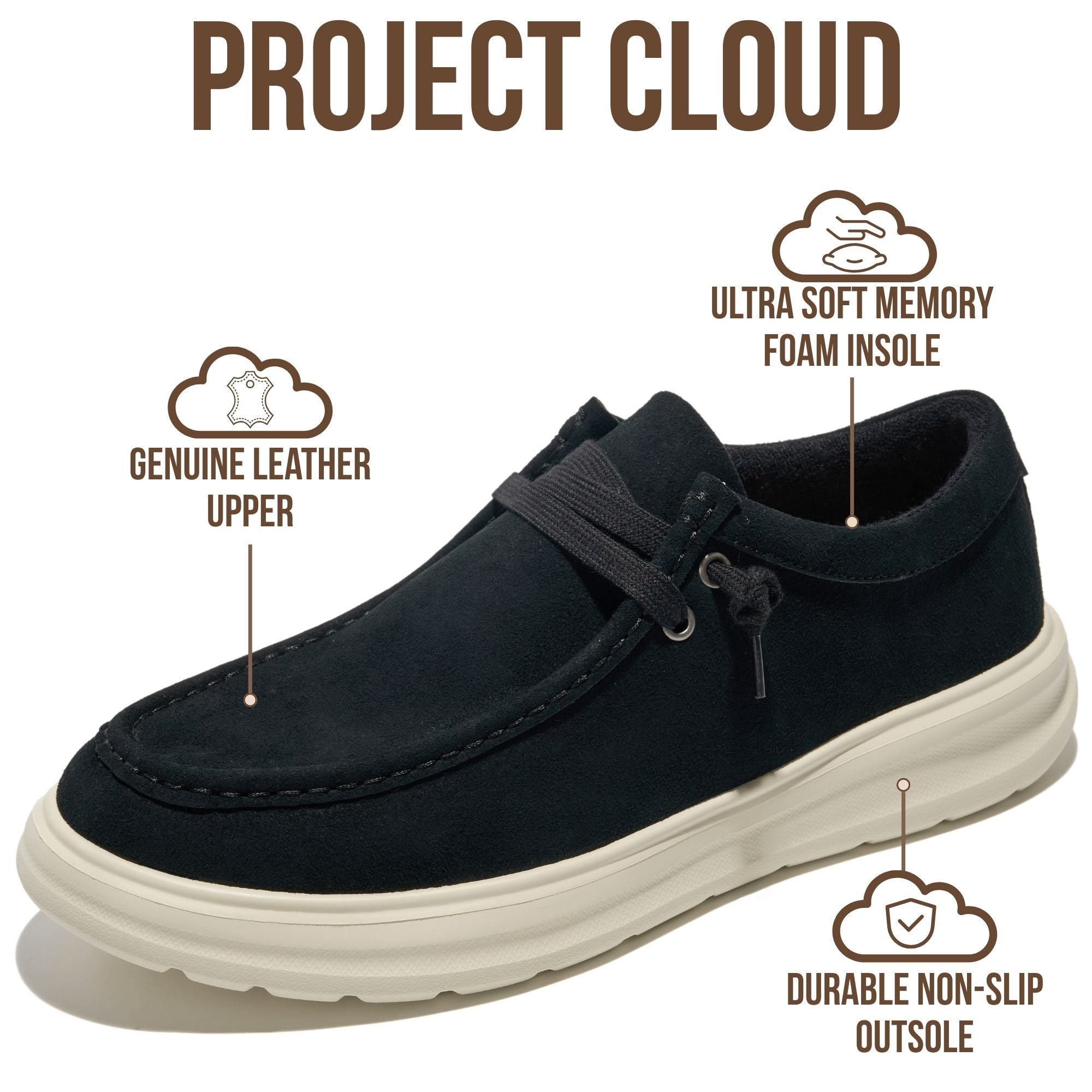 Project Cloud Men's | Genuine Leather Loafers | Smart Foam Insole | Lightweight | Non-Slip - Dante