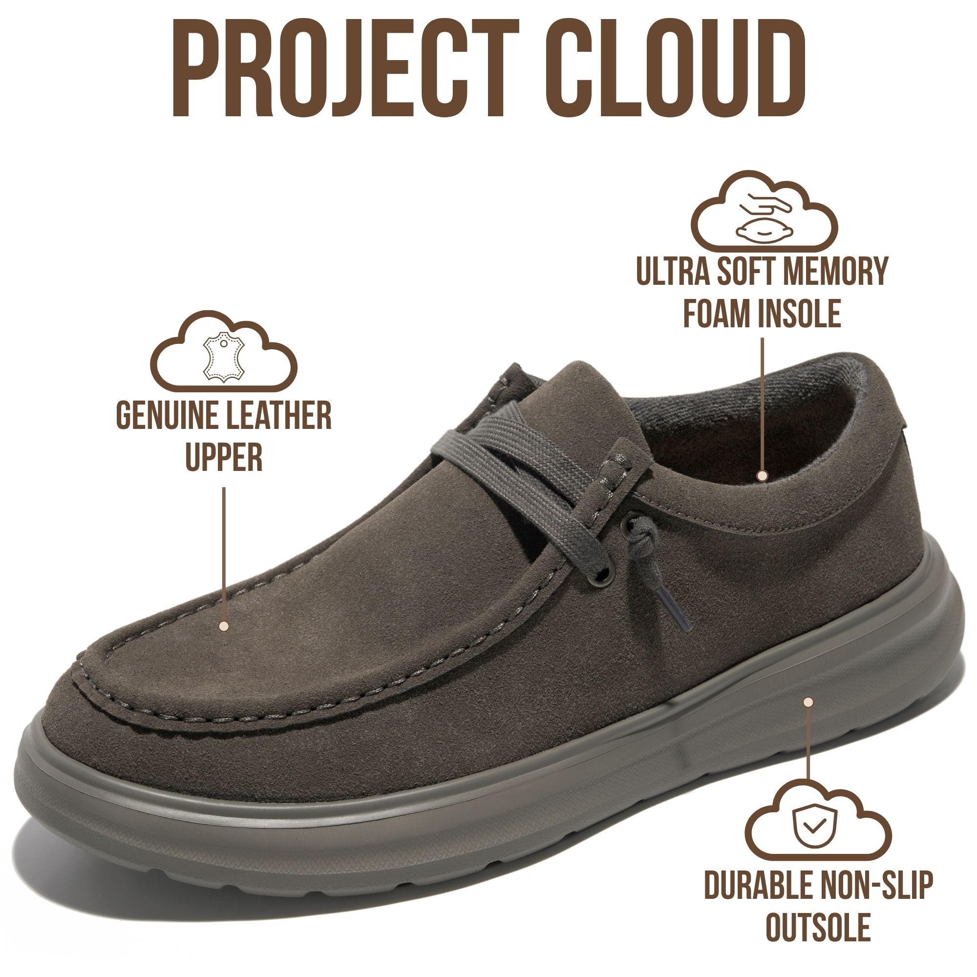 Project Cloud Men's | Genuine Leather Loafers | Smart Foam Insole | Lightweight | Non-Slip - Dante