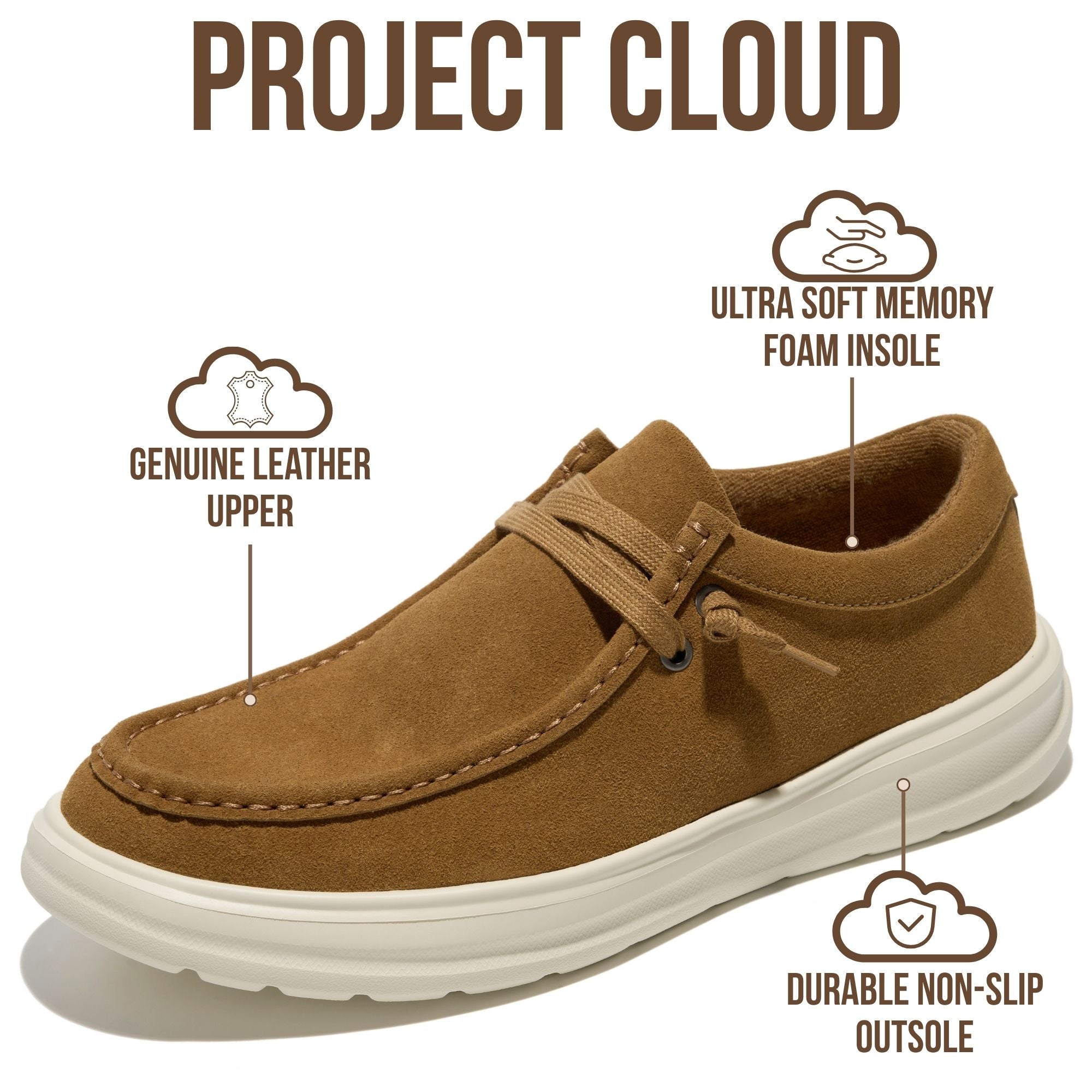 Project Cloud Men's | Genuine Leather Loafers | Smart Foam Insole | Lightweight | Non-Slip - Dante