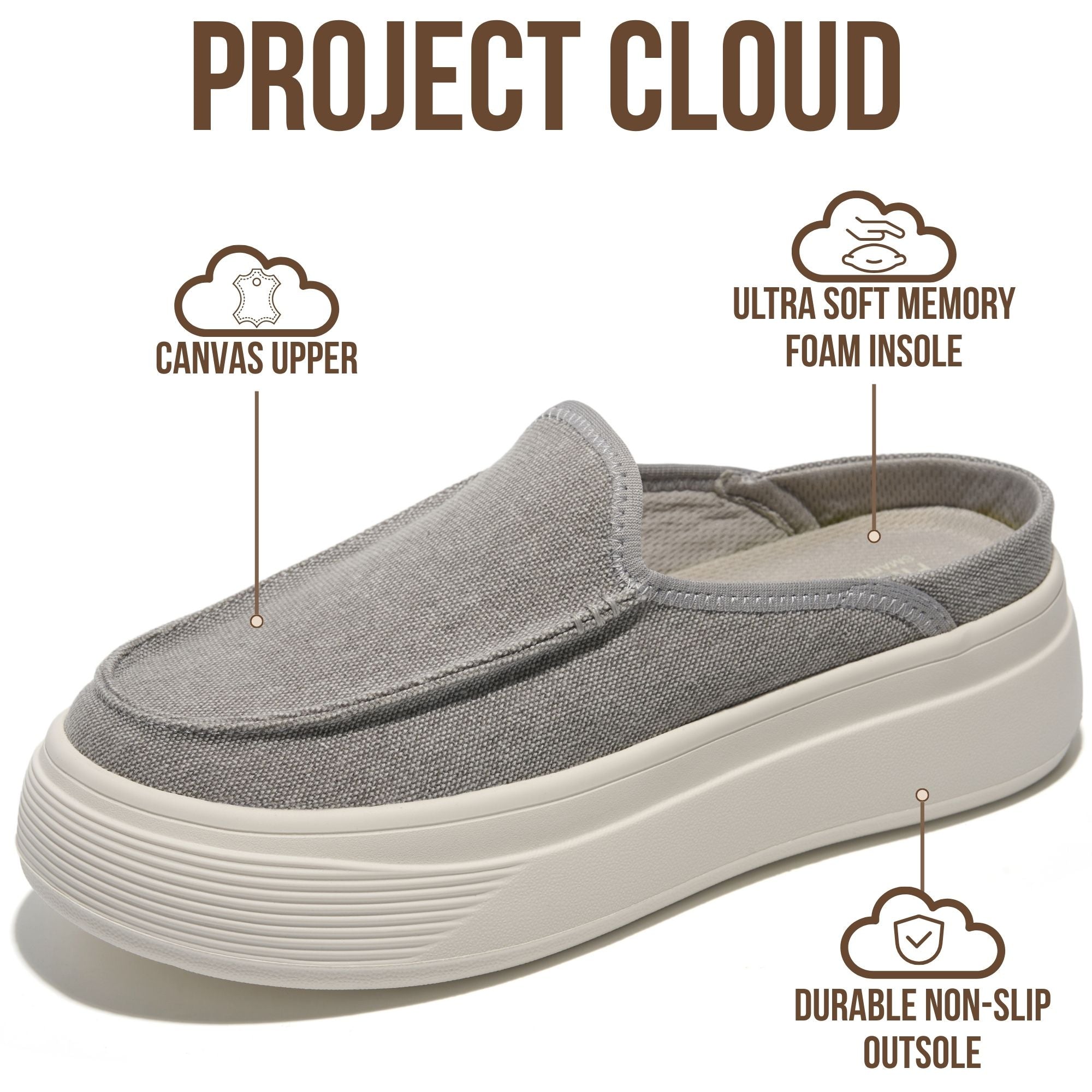 Project Cloud Women's | Genuine Leather Canvas Clogs & Mules | Smart Foam Insole | Lightweight | Non-Slip - Daphne