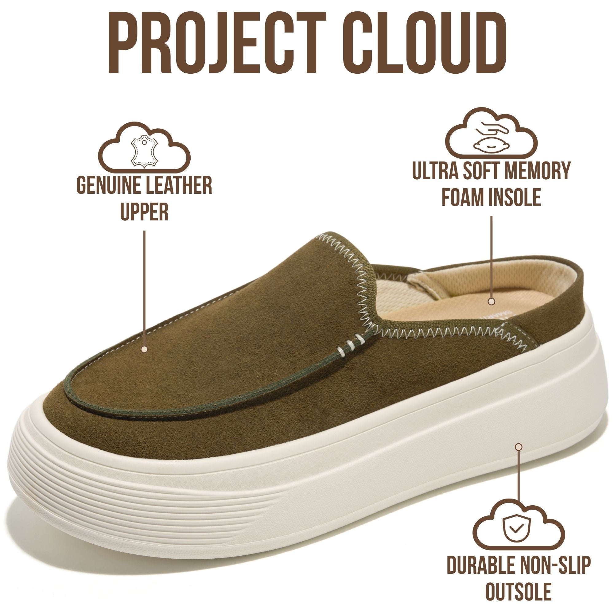 Project Cloud Women's | Genuine Leather Canvas Clogs & Mules | Smart Foam Insole | Lightweight | Non-Slip - Daphne