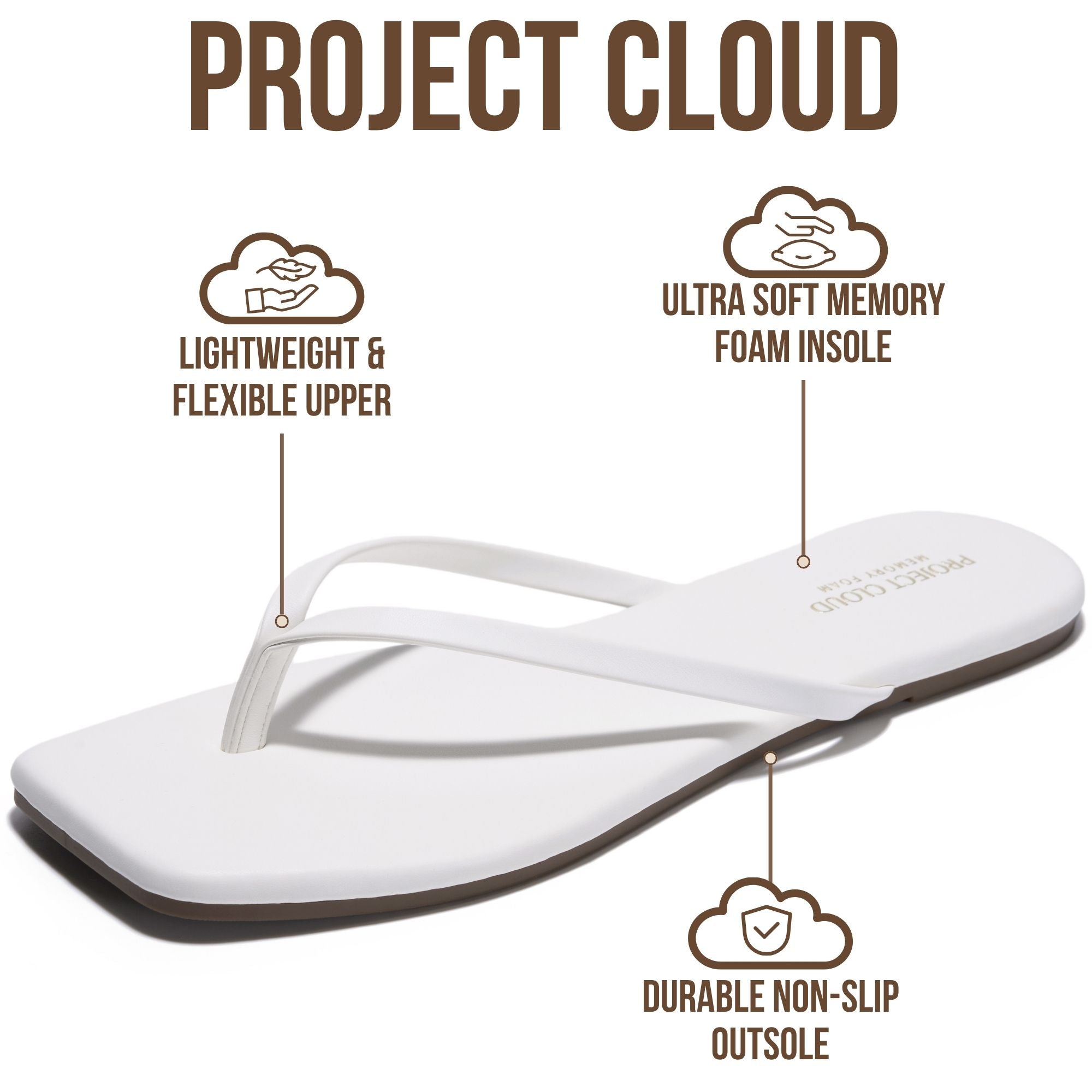 Project Cloud Women's | Square Toe Flip Flops | Memory Foam | Non-Slip - Dedication