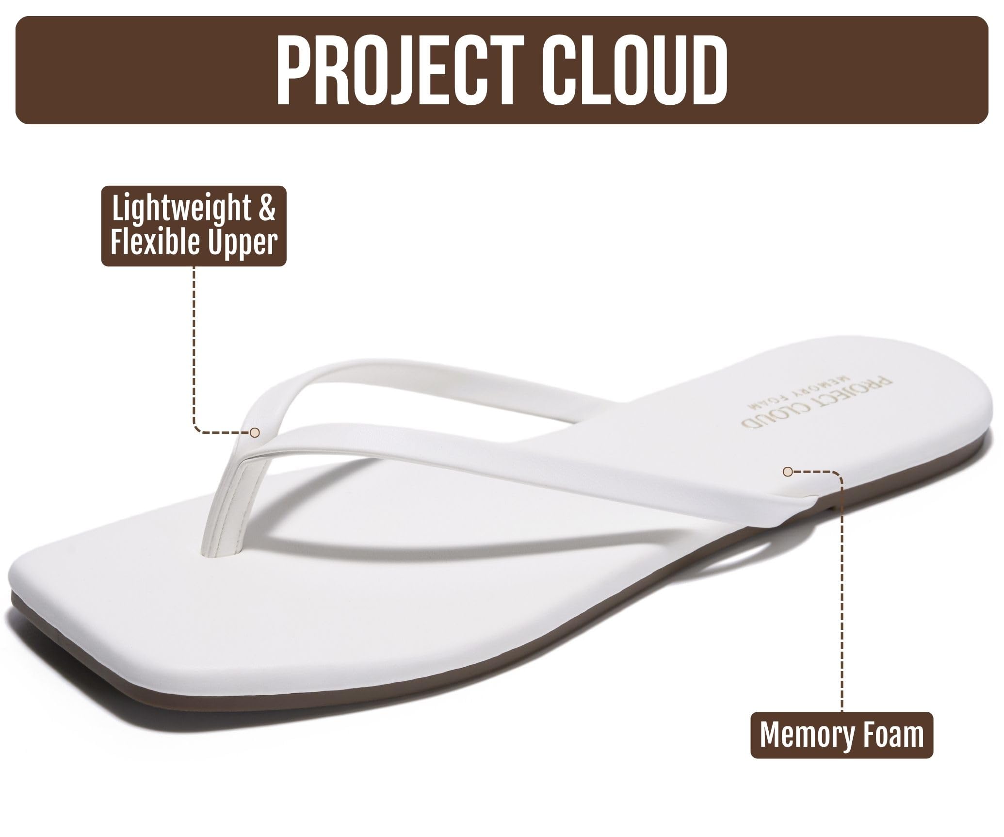 Project Cloud Women's | Square Toe Flip Flops | Memory Foam | Non-Slip - Dedication