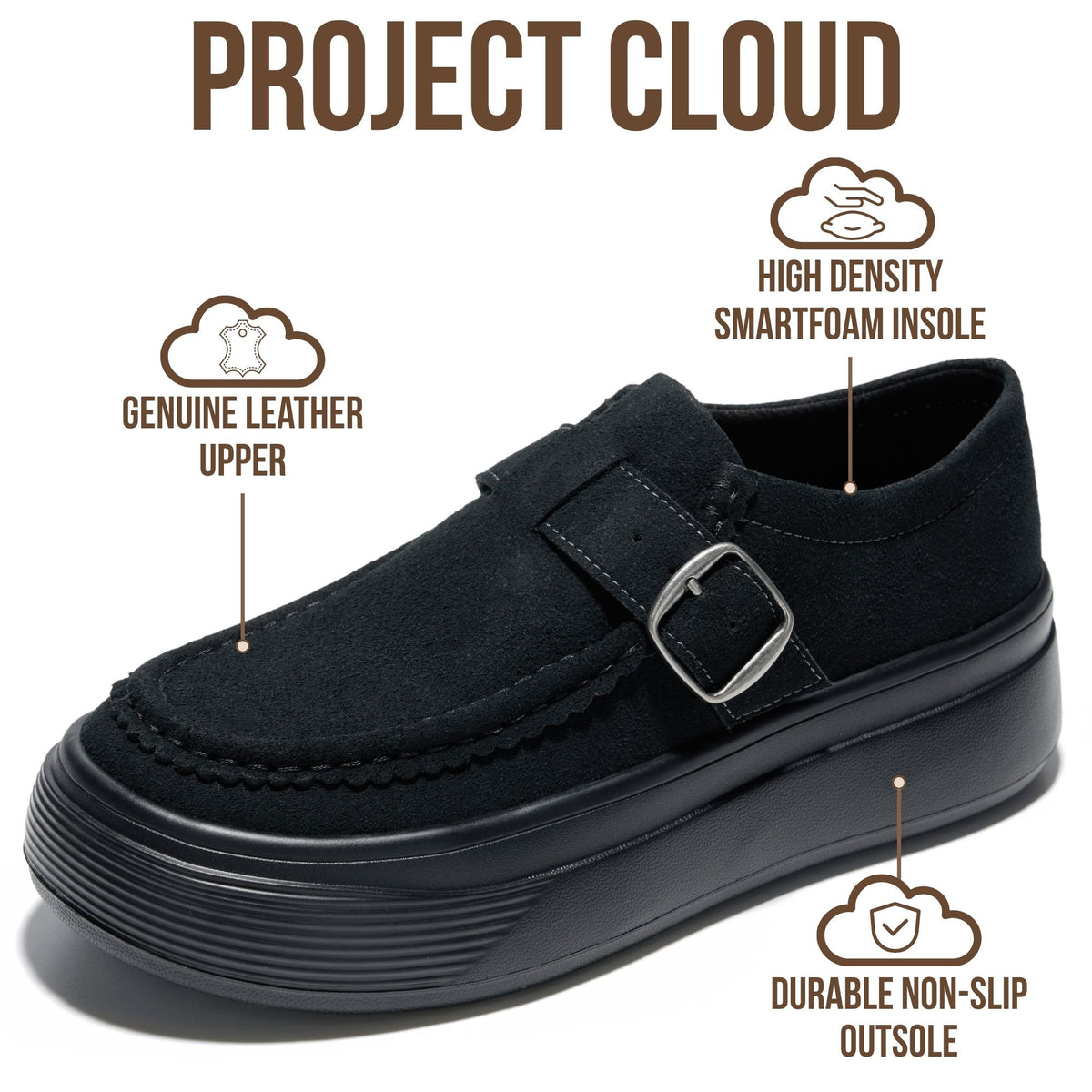 Project Cloud Women's | Genuine Leather Platform Sneakers | Smartform Insole | Lightweight | Non-Slip - Della