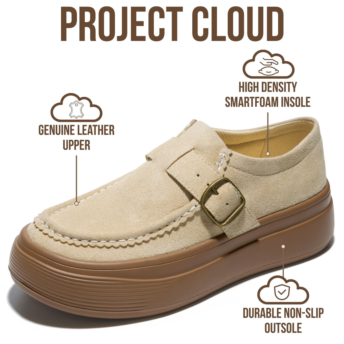Project Cloud Women's | Genuine Leather Platform Sneakers | Smartform Insole | Lightweight | Non-Slip - Della