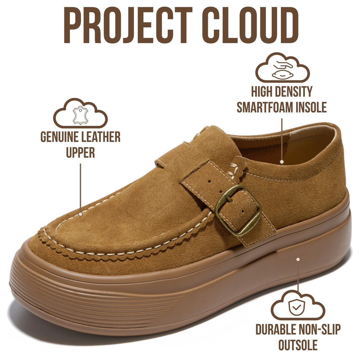 Project Cloud Women's | Genuine Leather Platform Sneakers | Smartform Insole | Lightweight | Non-Slip - Della