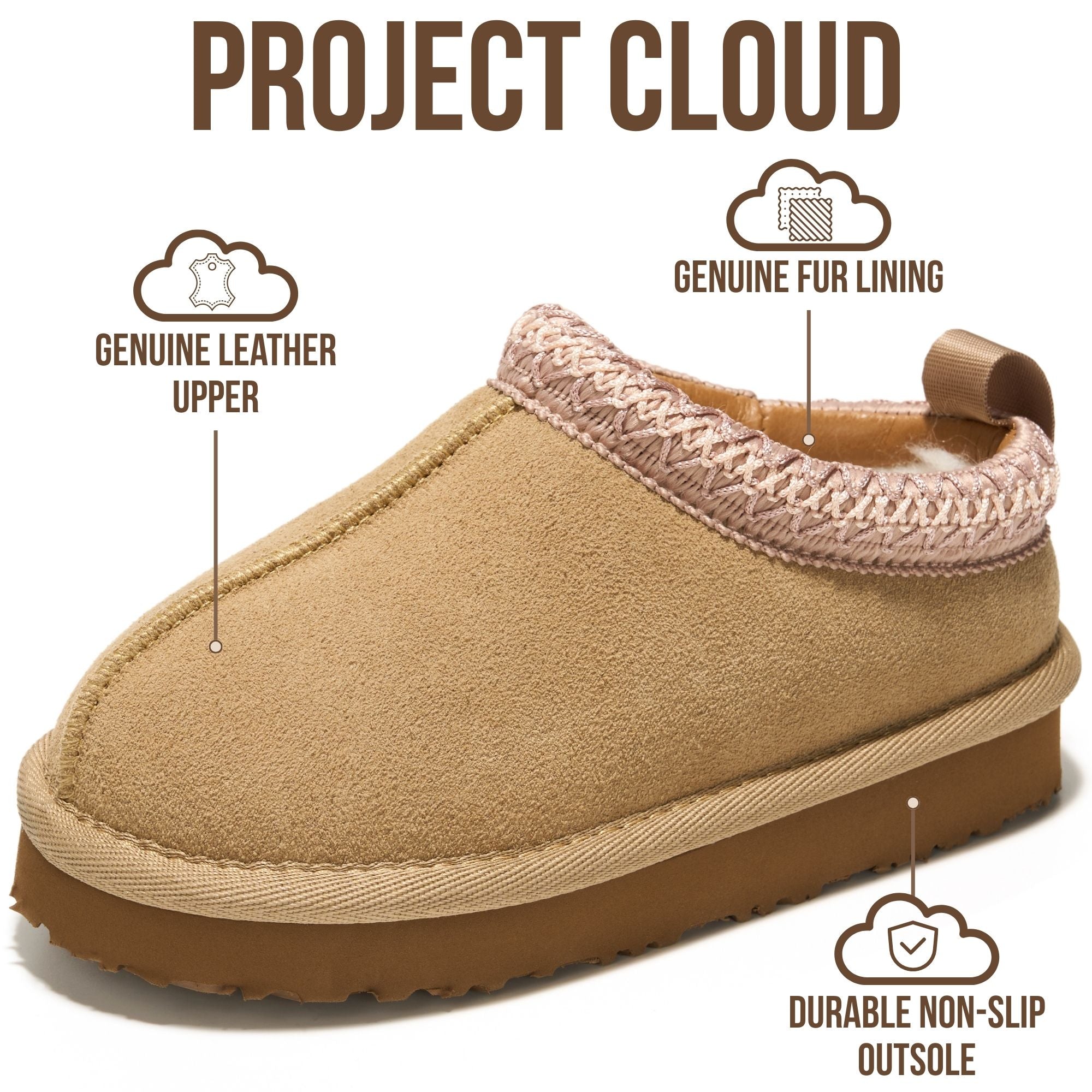 Project Cloud Kids | Pantuflas de piel de oveja australiana para niños | ProjectPlush | Ligeras | Antideslizantes - Dreamwarm