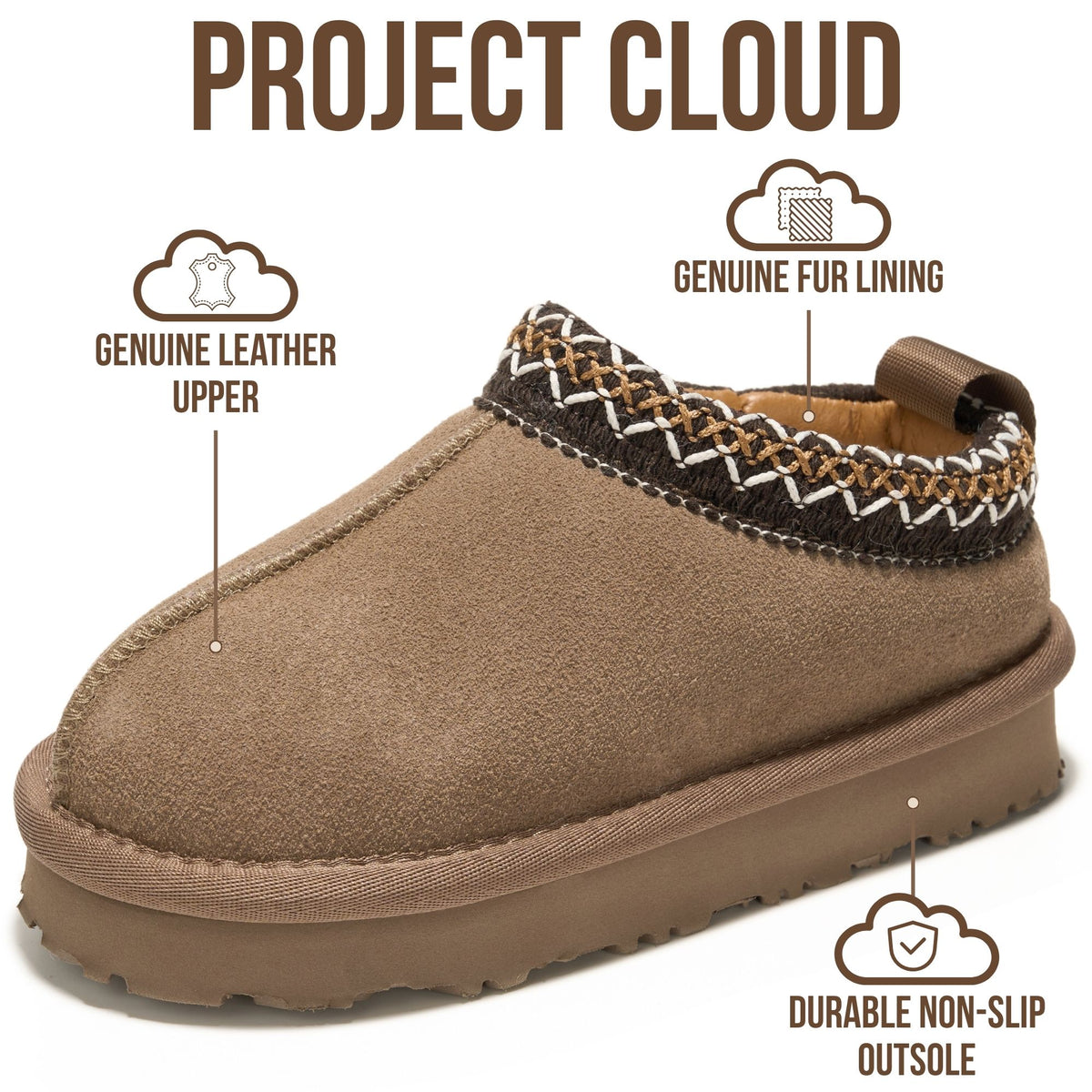 Project Cloud Kids | Pantuflas de piel de oveja australiana para niños | ProjectPlush | Ligeras | Antideslizantes - Dreamwarm