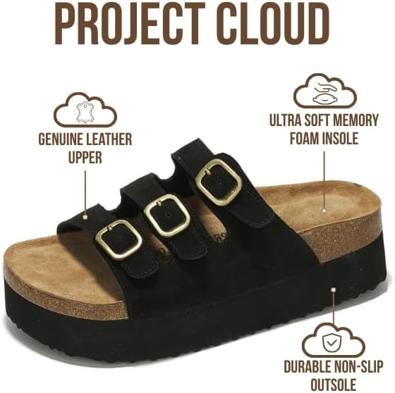 Project Cloud Women's | 100% Genuine Suede Wedge Sandals | Memory Foam | Lightweight | Non-Slip - Dyan - Project Cloud - Sandals -Shop Project Cloud premium footwear Now!