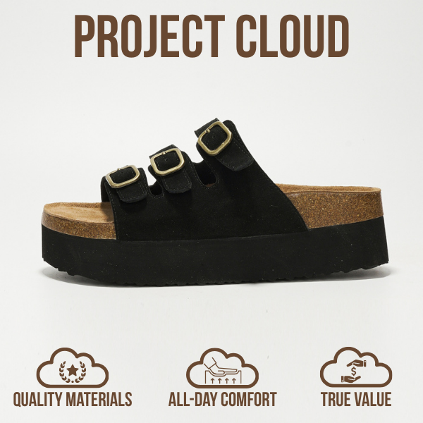 Project Cloud | "Dyan" Women Wedge Sandals | 100% Genuine Suede | Memory Foam | Lightweight | Non-Slip