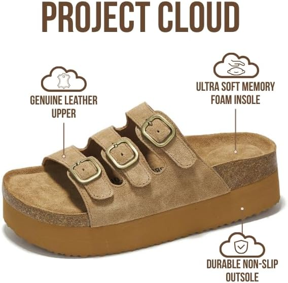 Project Cloud Women's | 100% Genuine Suede Wedge Sandals | Memory Foam | Lightweight | Non-Slip - Dyan - Project Cloud - Sandals -Shop Project Cloud premium footwear Now!
