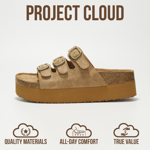Project Cloud | "Dyan" Women Wedge Sandals | 100% Genuine Suede | Memory Foam | Lightweight | Non-Slip